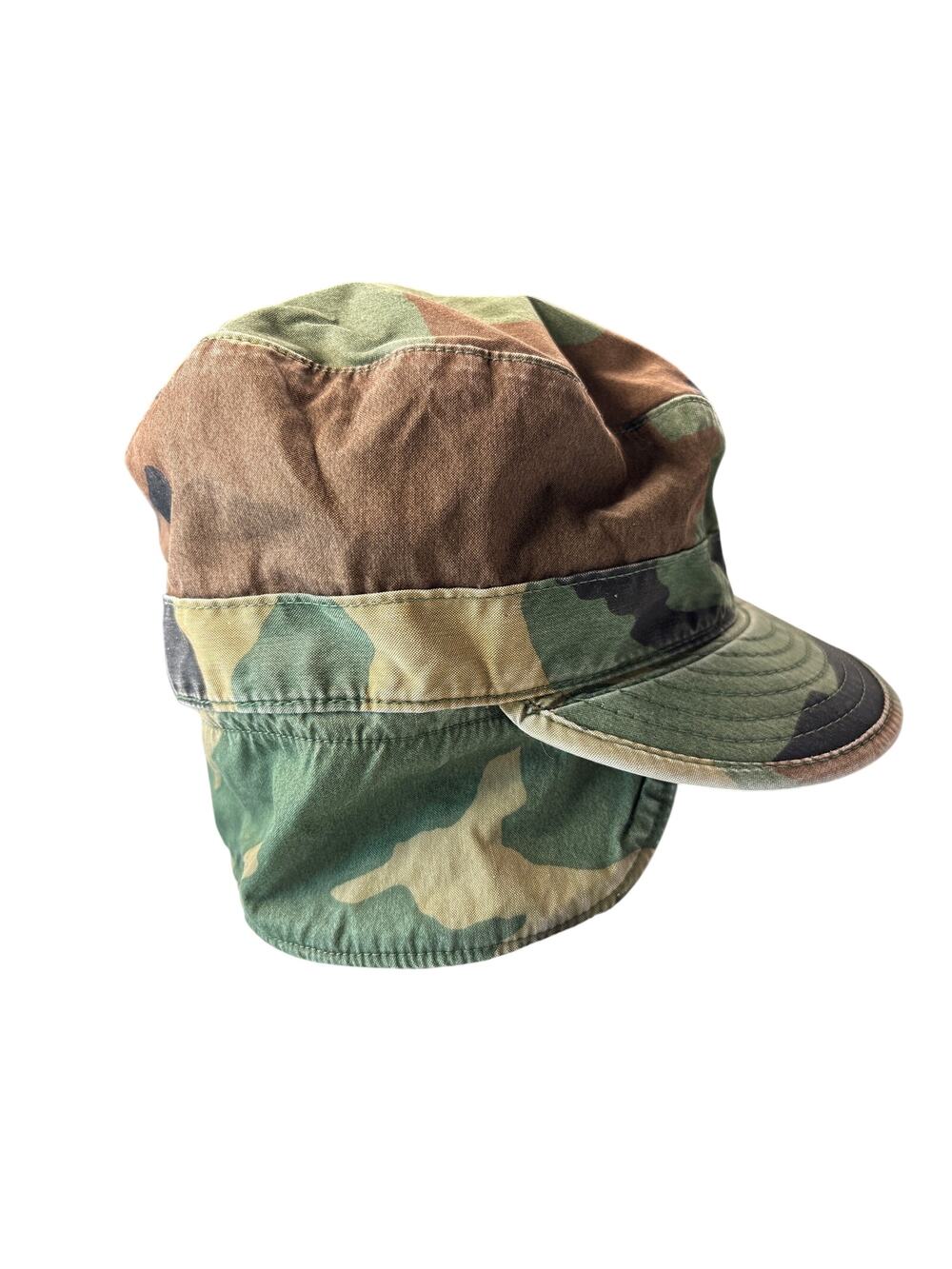 Vintage Military Hat Mens Woodland Camouflage Army Outdoor Flap Cap 7 1/4